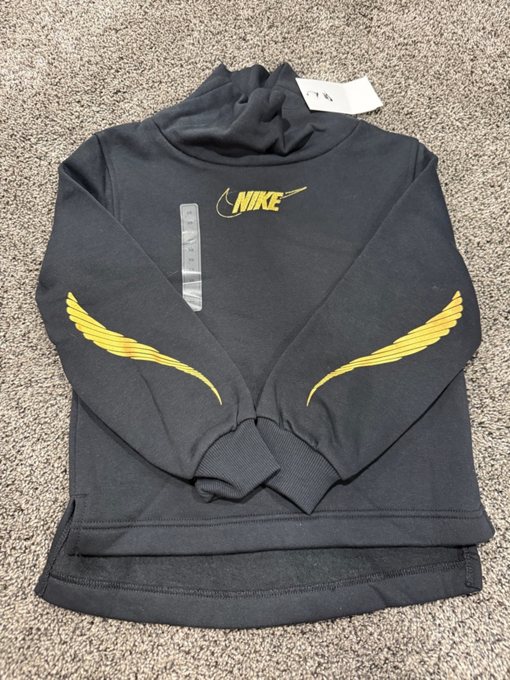 Nike Black funnel neck sweatshirt with Gold Swoosh and Wing Accents. NWT